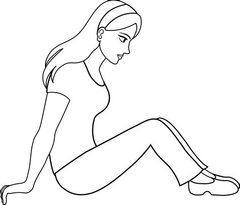 Colorable Line Art Of Sitting Woman Free Clip Art