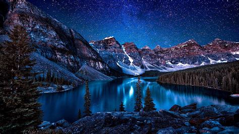 1080p Mountain Night Wilderness Stars Winter Alberta Snow
