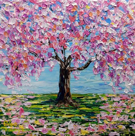 Pink Blossom Tree 12 Impasto Painting Original Acrylic Art Small
