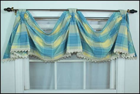 Blue And Yellow Plaid Swagged Bell Valance Etsy Valance Window