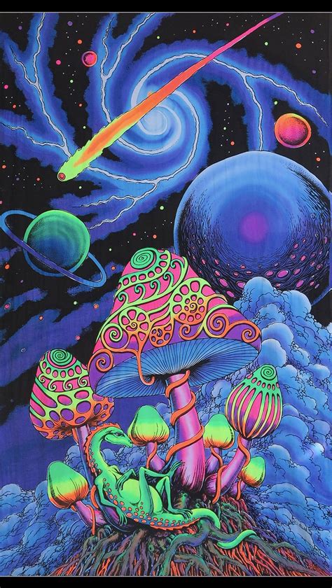 Trippy Wall Art Cosmic Shrooms Psychedelic Tapestry Etsy
