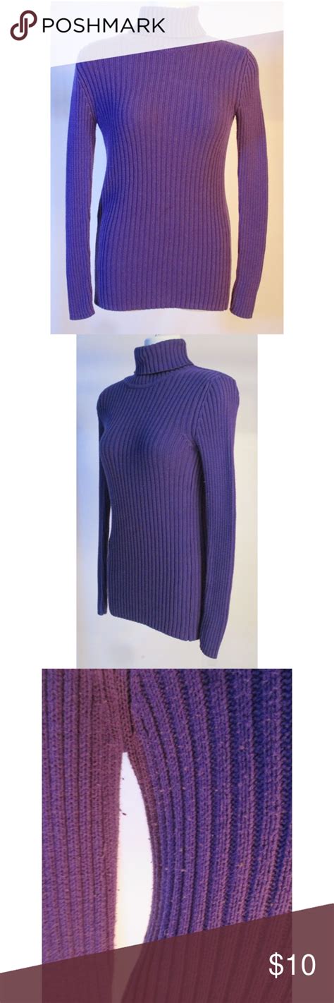Purple Ribbed Turtleneck Long Sleeve Sweater Ribbed Turtleneck Long