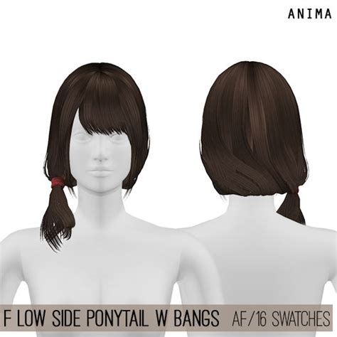 Female Low Side Ponytail Hair With Bangs For The Sims 4 By Anima