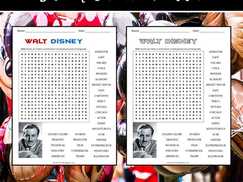 Walt Disney Word Search Puzzle Teaching Resources