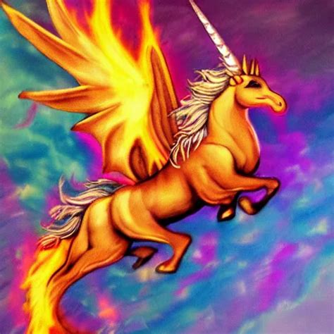Unicorn Dragon Spitting Rainbow Fire Realistic Stable Diffusion