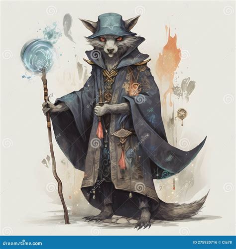 Mystical Wizard Black Wolf Ai Generative Illustration Stock