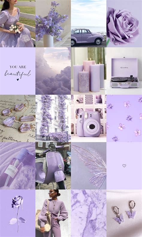 Lavender Collage Kit Lavenderwhite Aesthetic Wall Collage Etsy