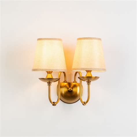 Aged Bronze Double Wall Light With White Fabric Shade Calida