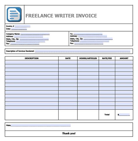 Free Freelance Writing Invoice Template Edit And Download Bonsai
