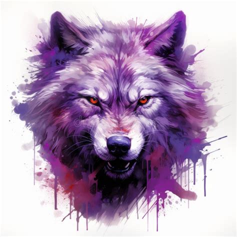 Expressive Colors A Captivating Illustration Of A Purple Wolf Stock