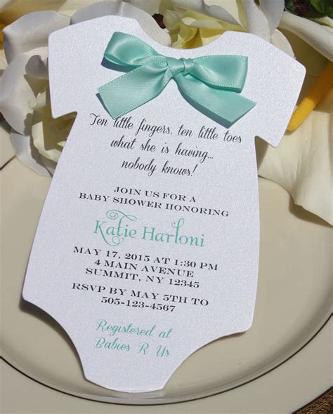 It's only right that you get this special event off to the best possible start. Baby Shower Invitation for Boy or Girl in Shape of Onesie with Aqua Satin Bow! - Greeting Cards ...