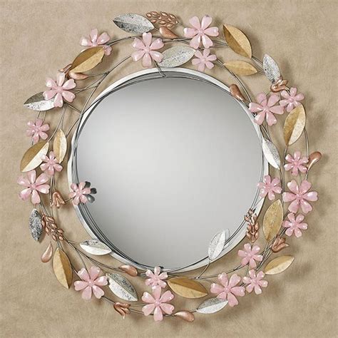 Wildflower Reflections Pink Floral Round Metal Wall Mirror Flower Mirror Mirror Wall Mirror