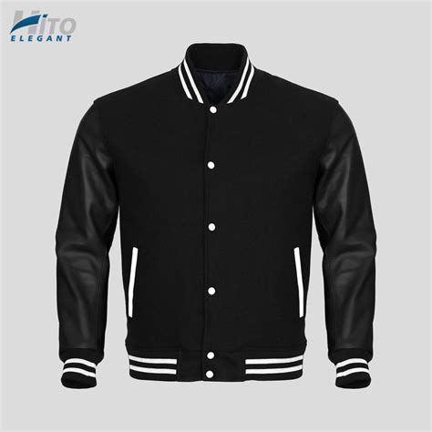 Black Leather Sleeves Black Wool Varsity Jacket Black Letterman Jacket