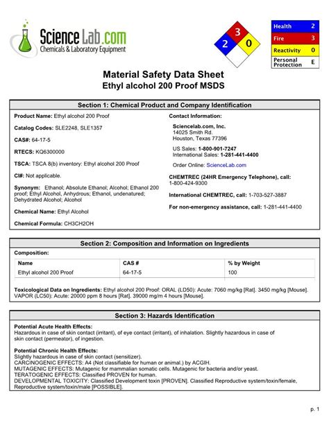Material Safety Data Sheet Ethyl Alcohol Proof Msds Docslib Hot Sex Picture