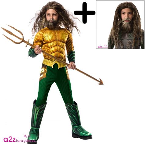 Deluxe Aquaman Kids Costume Set Costume Wig And Beard