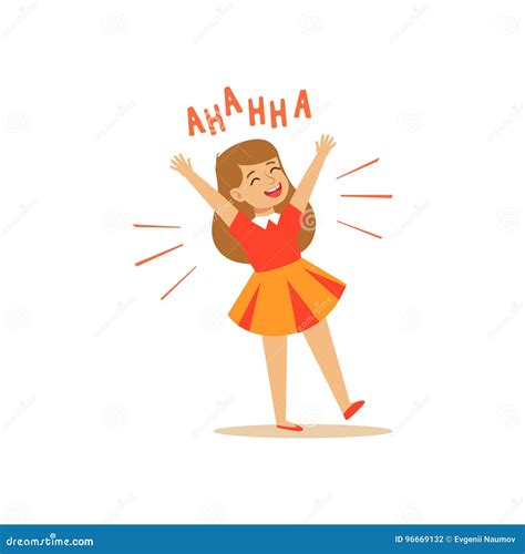 Happy Girl In A Dress Laughing Out Loud Colorful Character Vector