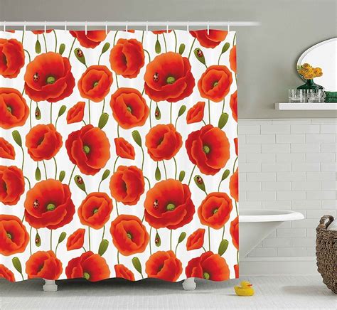 Poppy Flowers Series Decor Shower Curtain Passionate Flowers Waterproof