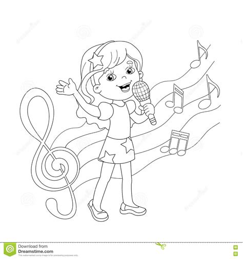Coloring Page Outline Of Cartoon Girl Singing A Song Cartoon Vector