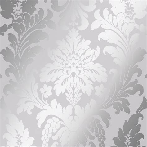 Shimmer Metallic Grande Damask Wallpaper Soft Grey Silver