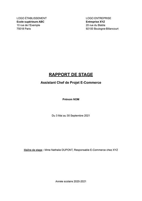 Exemple De Rapport De Stage A Telecharger Gratuitemen