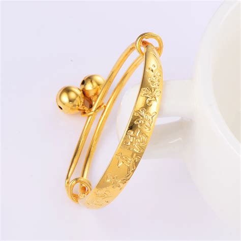 Rose gold dual bangle bracelet. Kids child baby Bell bracelet toddler jewelry 14K gold plated bangle Adjustable | eBay