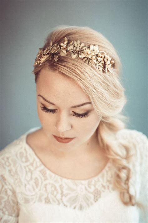 Gold Bridal Hairpiece Golden Floral Tiara Wedding Headband Etsy Uk