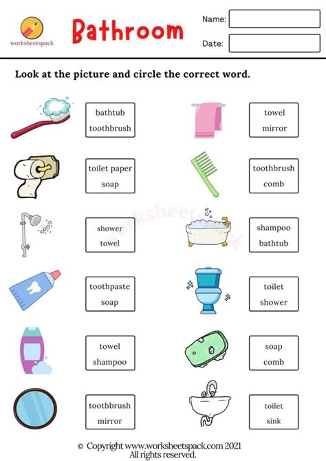 Esl Bathroom Vocabulary Worksheets Printable And Online Worksheets Pack