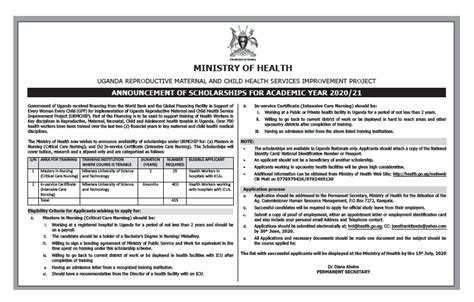 Most often, this letter will be written by a teacher, a professor, or a counsellor. ANNOUNCEMENT OF SCHOLARSHIPS FOR ACADEMIC YEAR 2020/21 - Ministry of Health | Government of Uganda