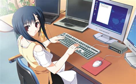 Fondos De Pantalla Anime Morena Mesa Computadora Trabajo Niña
