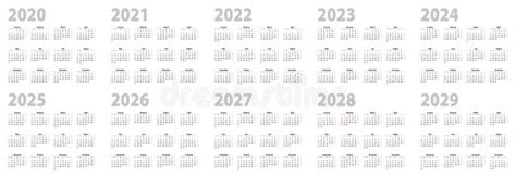 Kalender Met Basisontwerp Voor 2020 2021 2022 2023 2024 2025 2026 2027
