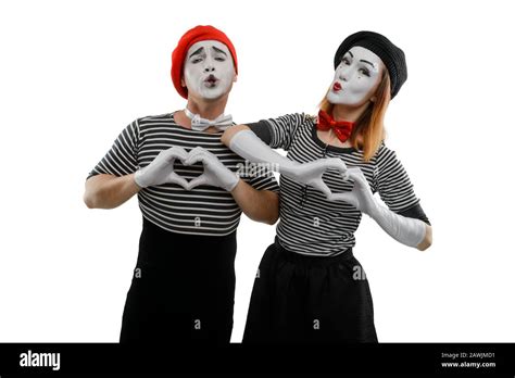 Love Scene Of Pantomime Actors Male And Female Mime Artists Stock