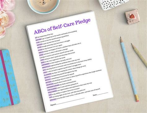 Abcs Of Self Care Pledge Printable Instant Download Self Etsy Self