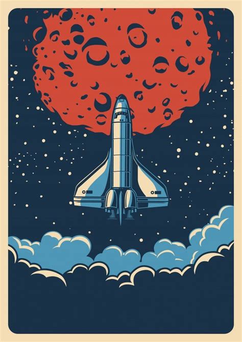 Vintage Space Colorful Poster Retro Poster Retro Space Posters