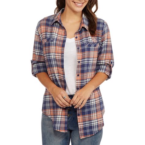 Brooke Leigh Womens Lightweight Flannel Shirt With Pockets Walmart