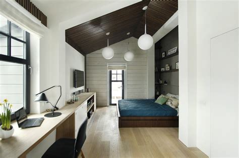 Design av et soverom med kontor: plassering av et arbeidsområde +75