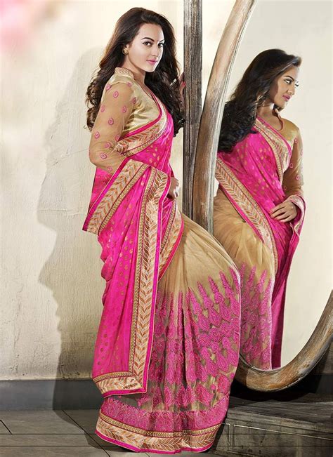 Buy Beige N Pink Sonakshi Sinha Half N Half Saree At Best Pricebuy Party Wear Saree Online
