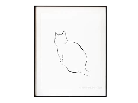 Cat Line Drawing Minimalist Cat Pen Cat Art Print Cat Ink Etsy