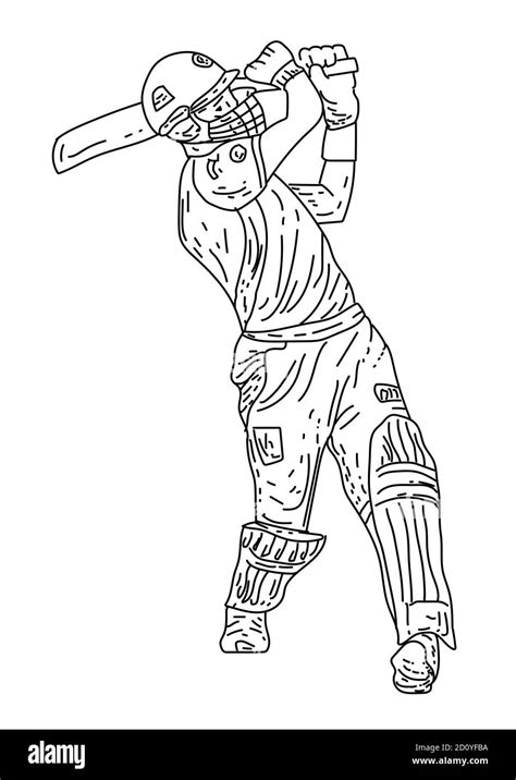Cricket Player Out Line Drawing Vector Illustration Stock Vector Image