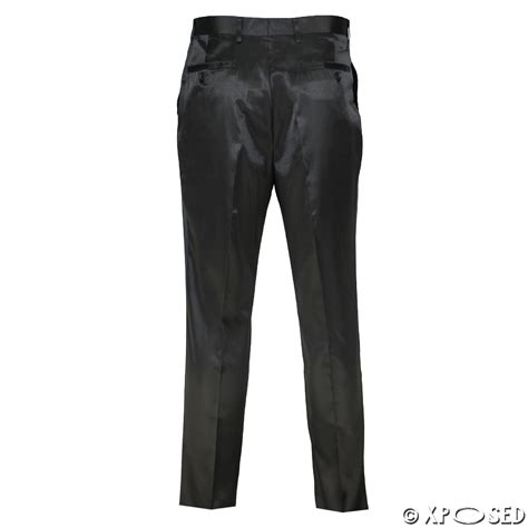 Mens Silky Feel Satin Shiny Black Slim Fit Trousers Party Weeding Dress