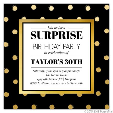 Black And Gold Surprise 30th Birthday Invitation 30th Birthday
