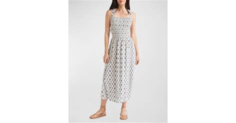 Splendid Arielle Smocked Criss Cross Linen Blend Midi Dress Lyst