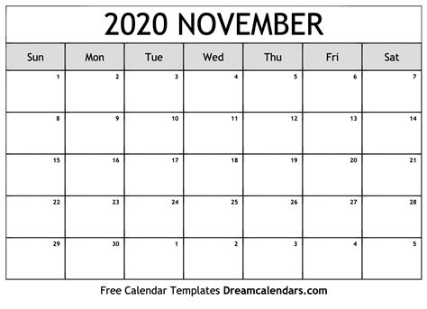 November 2020 Calendar Free Printable With Holidays And Observances