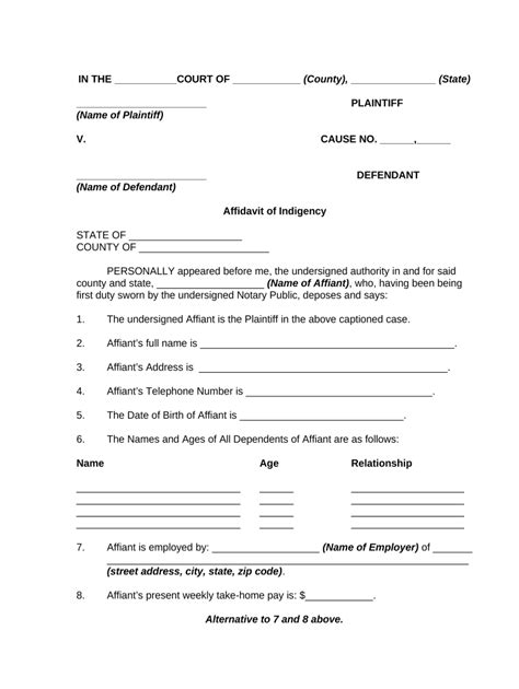 Affidavit Indigency Form Fill Out And Sign Printable Pdf Template
