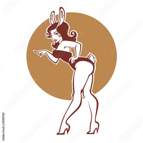 Pinup Rabbit Vector Illustration In Retro Style Girl In Bunny Stock