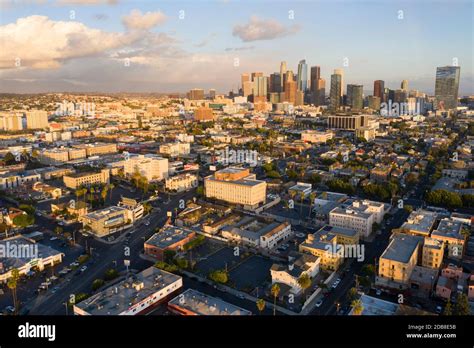 Aerial View Of The Urban Skyline Of Los Angeles Hi Res Stock