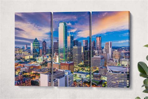 Dallas Texas Skyline At Dawn Canvas Leather Print Made In Italy