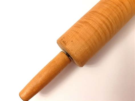 Vintage Wooden Rolling Pin 1970s Metal Insert Tapered Wood Handles 37