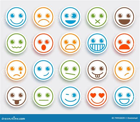 Smiley Face Vector Emoticon Set In White Flat Icon Sticker Stock Vector