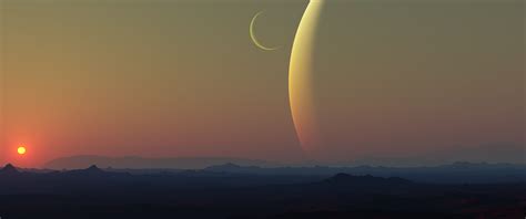 Sunset On Another Planet 3440x1440 Planets Wallpaper Nebula