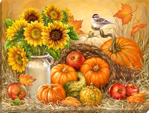 Bountiful Harvest Canvas Wall Art Autumn Painting Square Painting